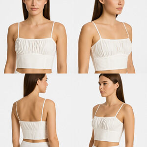 NWT Sabo Skirt White Ruched‎ Detail Sleeveless Spaghetti Straps Crop Top Large